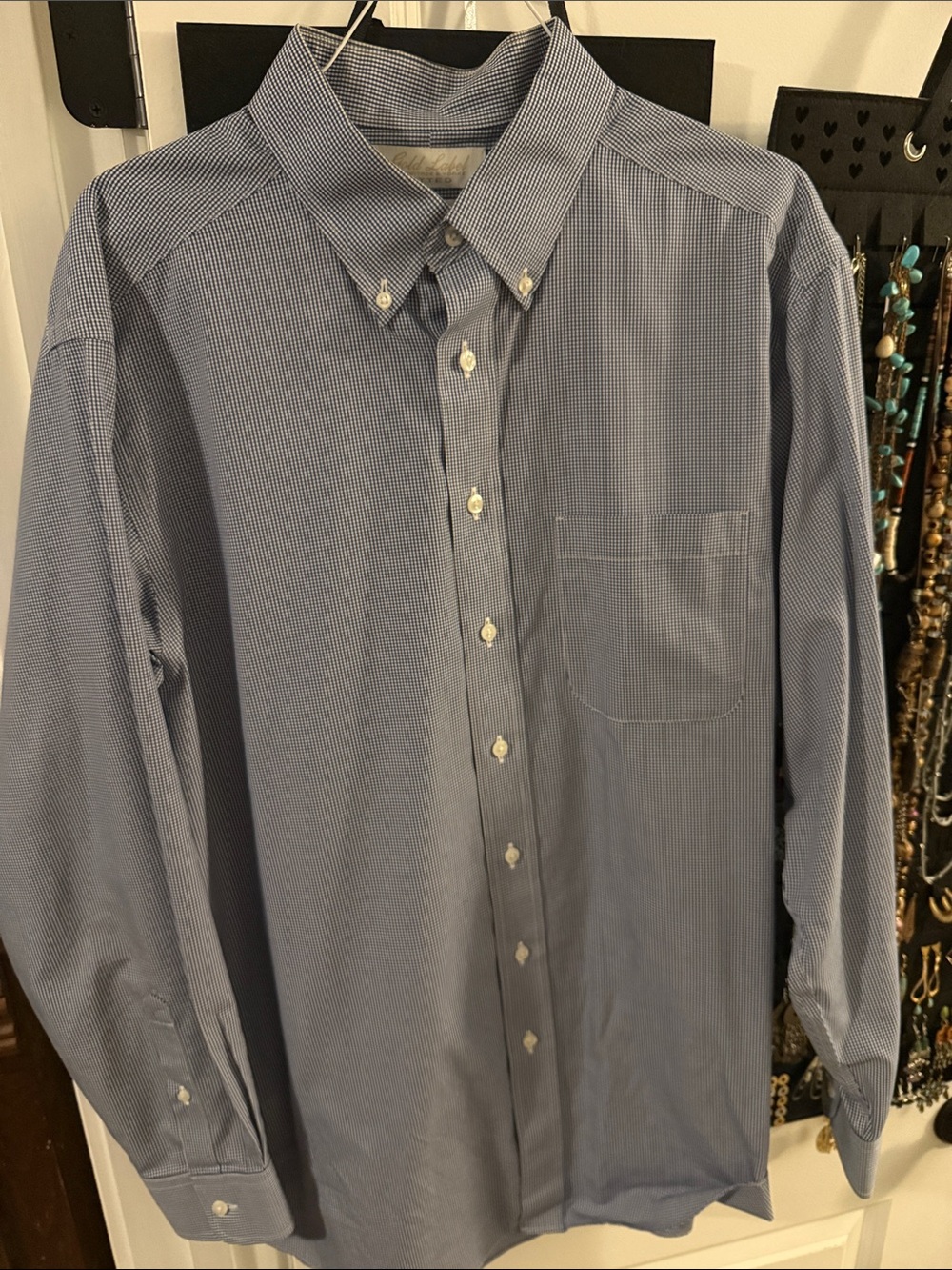Roundtree & Yorke Blue Micro-Check Button-Up Dress Shirt